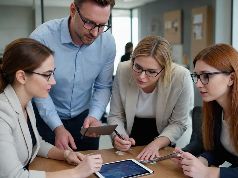 group-people-are-looking-tablet-with-one-them-has-man-it